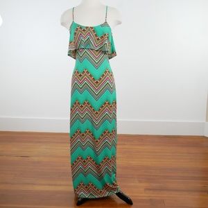 Toska Aztec Spaghetti Strap Tiered Maxi Dress S